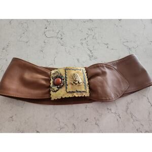 Vtg 80's buttery soft Leather Womens Belt with Egyptian Brass Buckle
